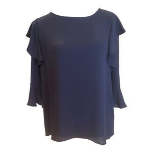 LOFT Gray Ruffle Sleeve Sheer Blouse Top Women's Size S